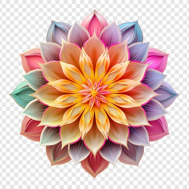 Elemento de design fractal de mandala com padrão de flores isolado em fundo transparente