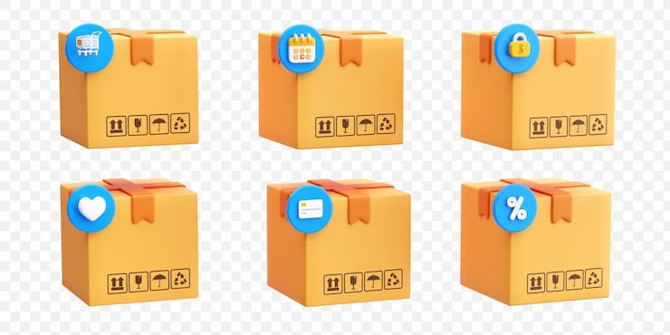 PSD grátis elementos de caixa de envio personalizáveis conceito de embalagem de entrega ilustração de fundo 3d