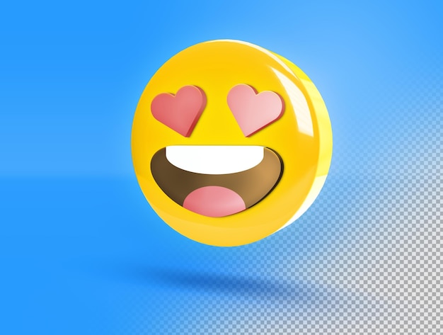 Emoji 3d circular com rosto sorridente e olhos em forma de coração