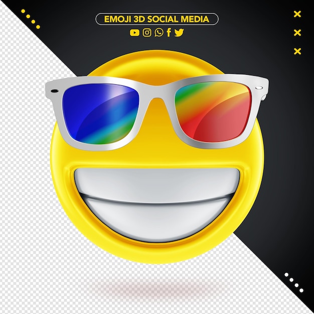 emoji 3d de óculos transparentes e lentes coloridas