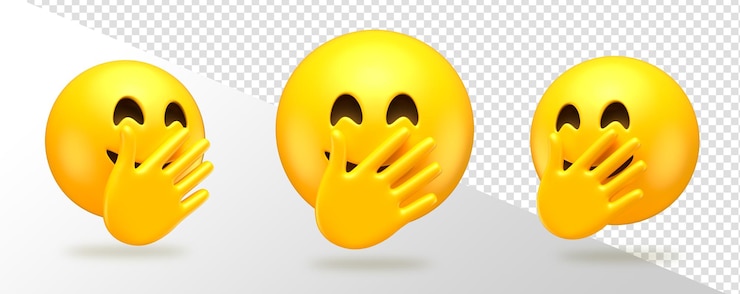 PSD grátis emoji com uma mão cobrindo a boca em renderização 3d com fundo transparente