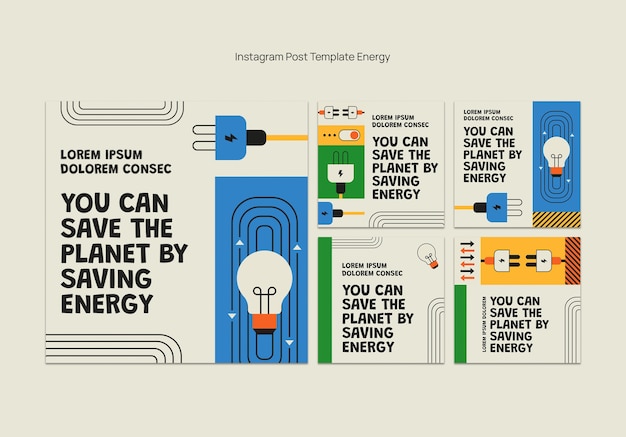 PSD grátis energia de design plano reduz postagens do instagram