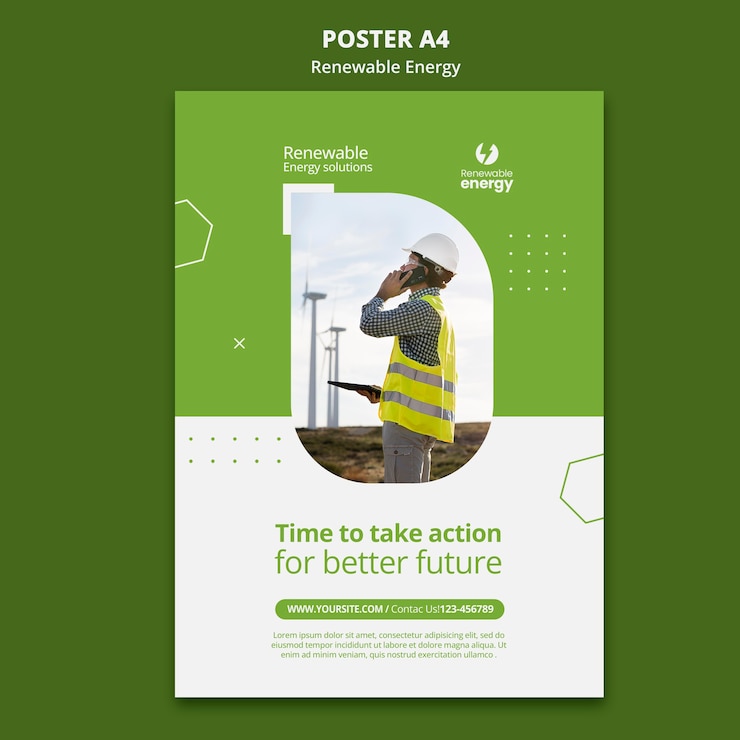 PSD grátis energia renovável de cartaz de design plano