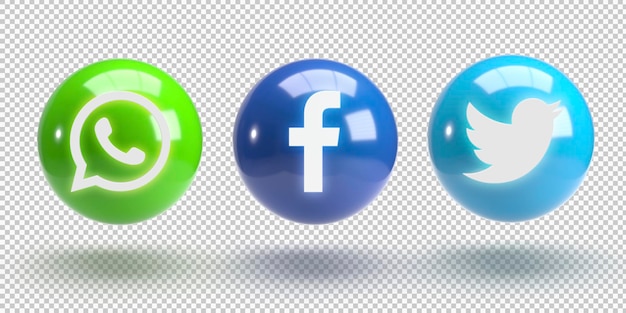 PSD grátis esferas brilhantes 3d com logotipos de mídia social