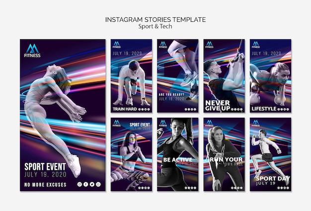 PSD grátis esporte e tecnologia instagram storiest template