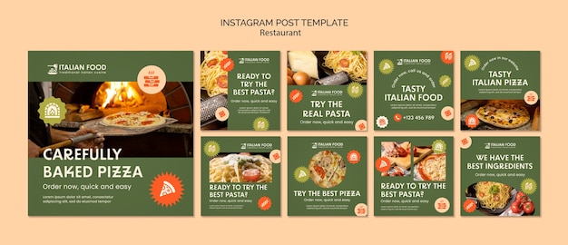 PSD grátis estampa de postagens de restaurantes italianos no instagram