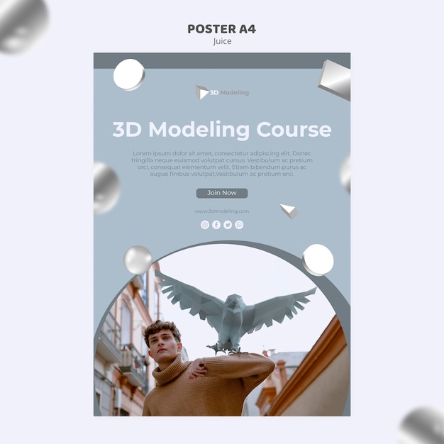 PSD grátis estilo de cartaz de curso de modelagem 3d