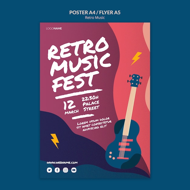 PSD grátis estilo de cartaz de música retrô