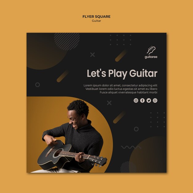 Estilo de panfleto quadrado de jogador de guitarra