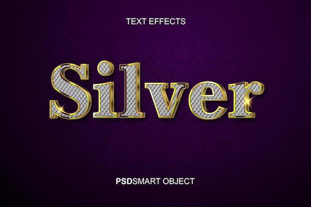 PSD grátis estilo de texto 3d luxuoso com efeito de texto editável prata ouro
