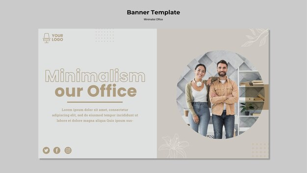 Estilo minimalista de banner de escritório