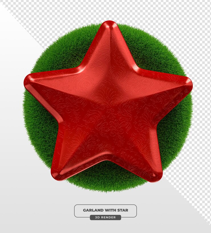 PSD grátis estrela de natal vermelha com coroa verde em renderização 3d