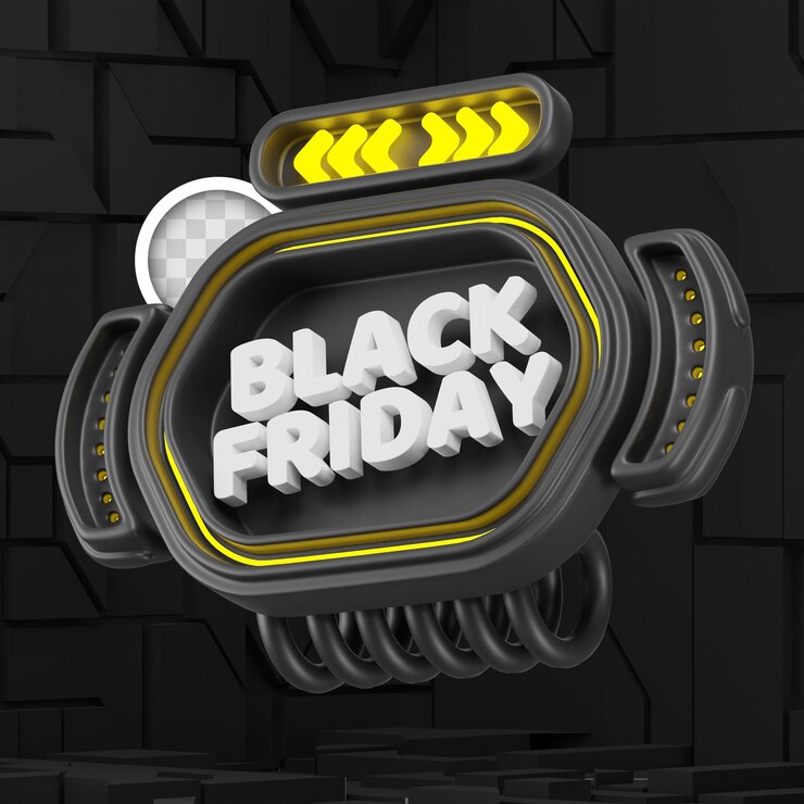 PSD grátis etiqueta 3d black friday com luzes amarelas