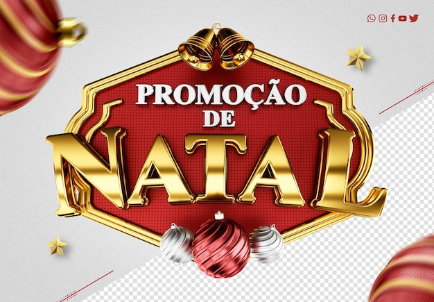 PSD grátis etiqueta 3d promoções de natal feliz natal em português para mídias sociais digitais feliz natal