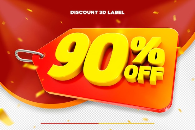 etiqueta de preço de desconto de vendas 3d para composição 90 por cento