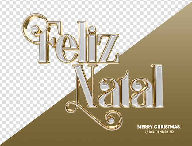 Etiqueta feliz natal em letras 3d em português para campanha de marketing no brasil