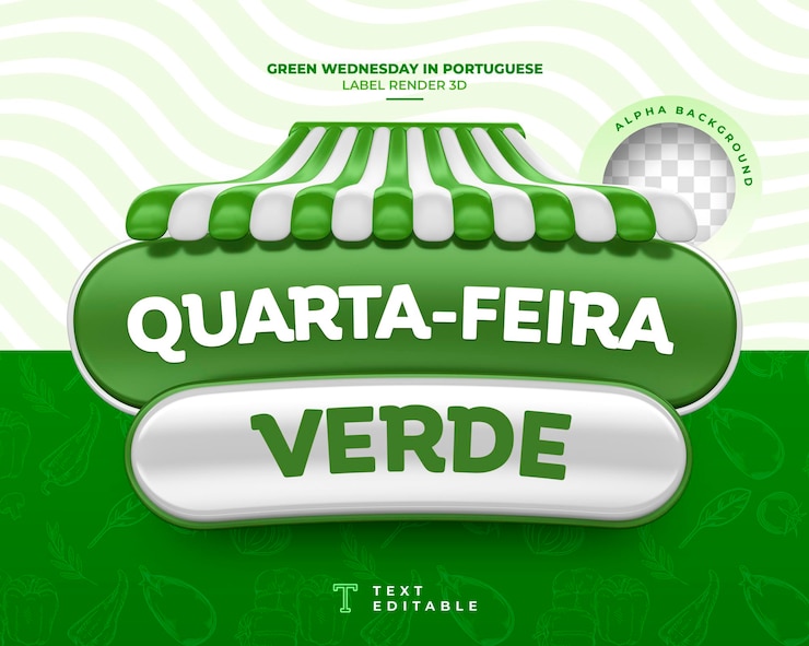 PSD grátis etiqueta quarta-feira verde hortifruti em português brasileiro em renderização 3d