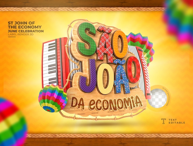Etiqueta são joão da economia 3d render festa junina brasil balão de acordeão realista