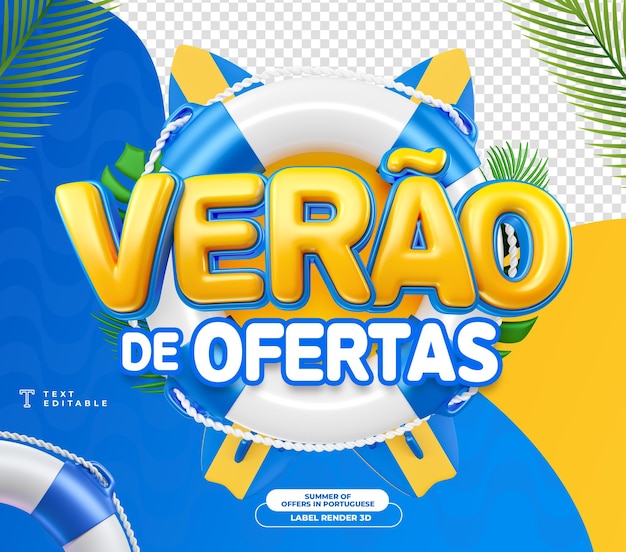 PSD grátis etiqueta verão de ofertas no brasil modelo de renderização 3d para campanha de marketing em português