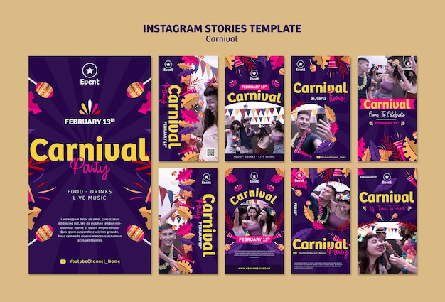 PSD grátis evento de carnaval em histórias do instagram