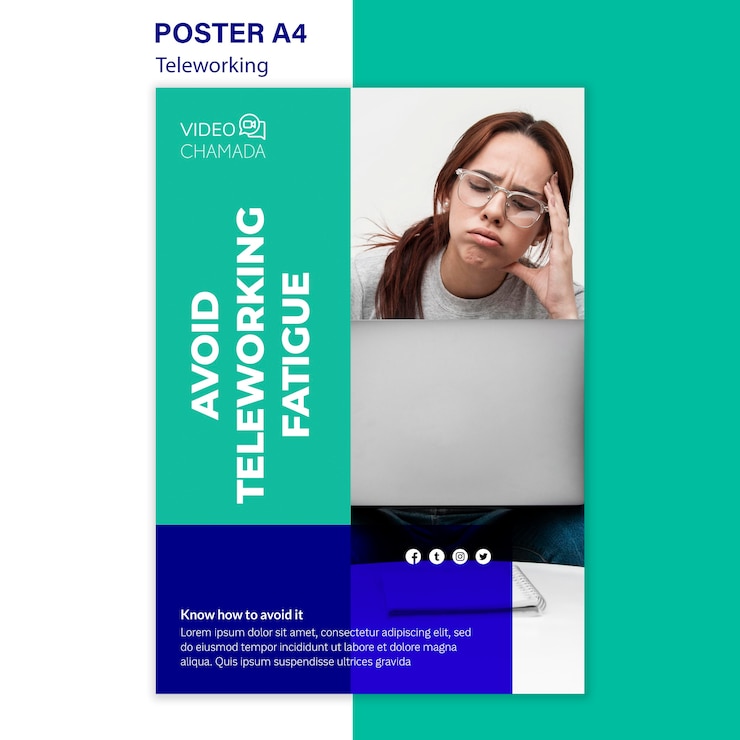 PSD grátis evite o modelo de cartaz de fadiga do teletrabalho