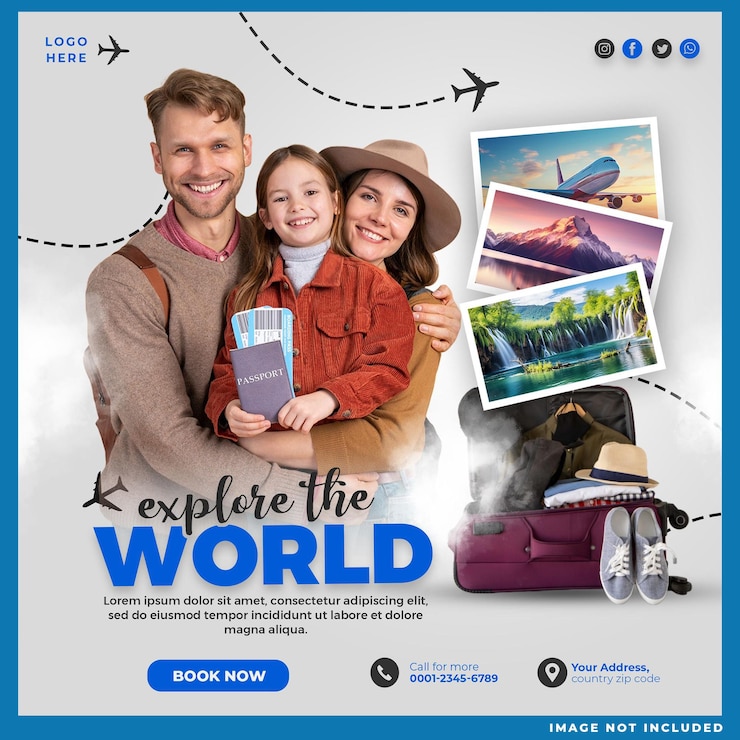 PSD grátis explore o mundo modelo de mídia social de viagem