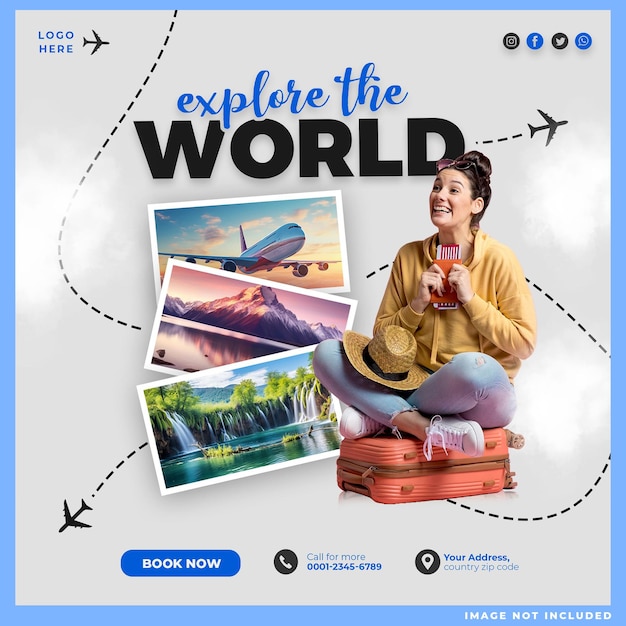 PSD grátis explore o mundo modelo de mídia social de viagem