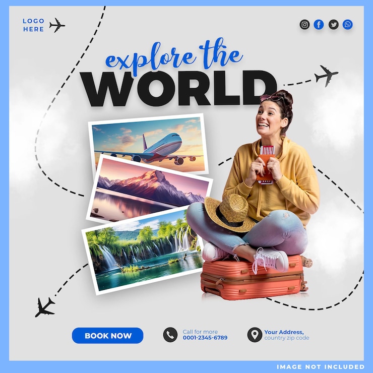 PSD grátis explore o mundo modelo de mídia social de viagem