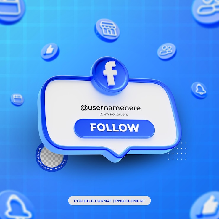PSD grátis facebook segue-nos banner element icon isolado renderização 3d
