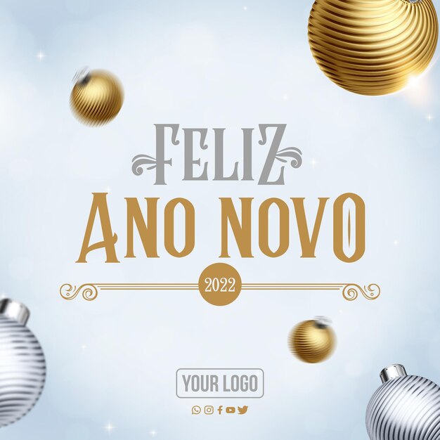 feed de mídia social feliz ano novo 2022 no brasil