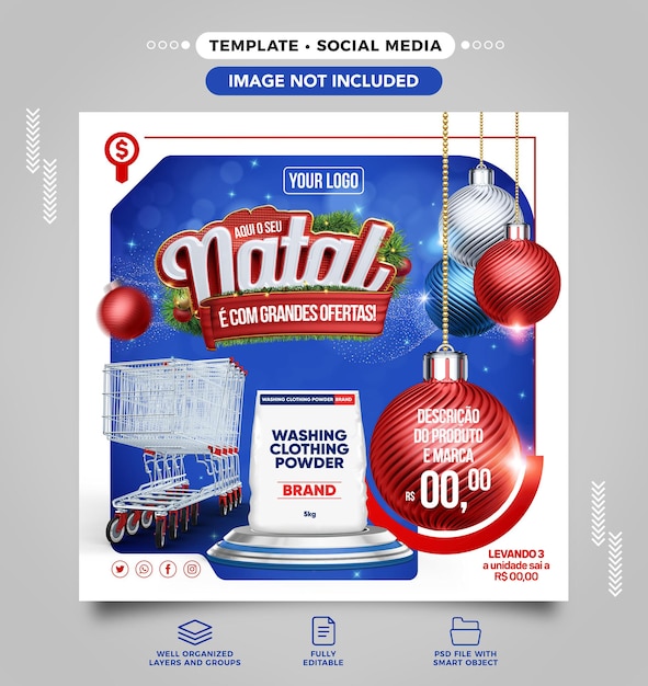 PSD grátis feed de redes sociais de natal tem ótimas ofertas no brasil