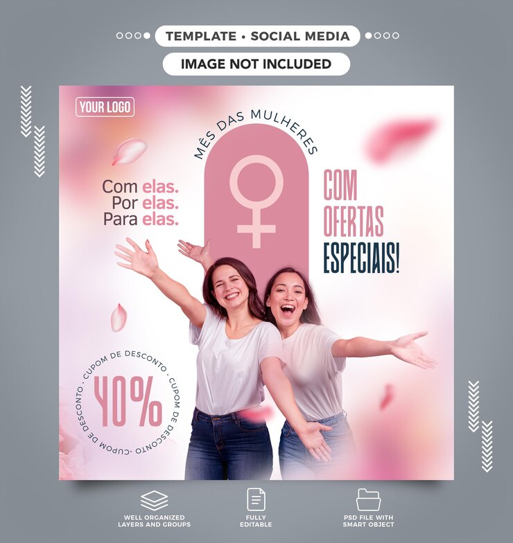 PSD grátis feed de redes sociais promoção do mês da mulher com até 40 de desconto