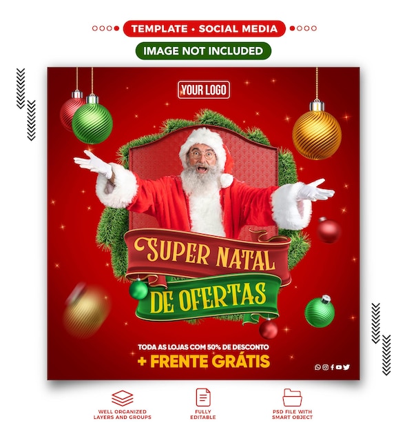 Feed de redes sociais super natal de ofertas para campanha de vendas no Brasil