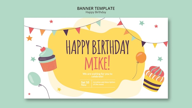 Feliz aniversário conceito banner modelo
