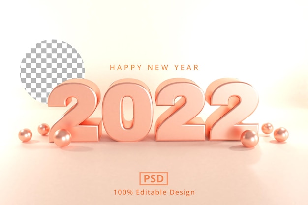 Feliz ano novo 2022 efeito de texto de renderização 3d