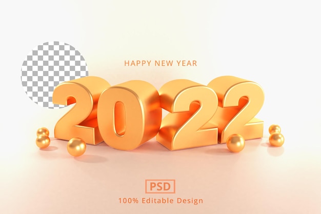 Feliz ano novo 2022 efeito de texto de renderização 3d