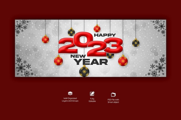 Feliz ano novo 2023 e feliz natal modelo de capa do facebook