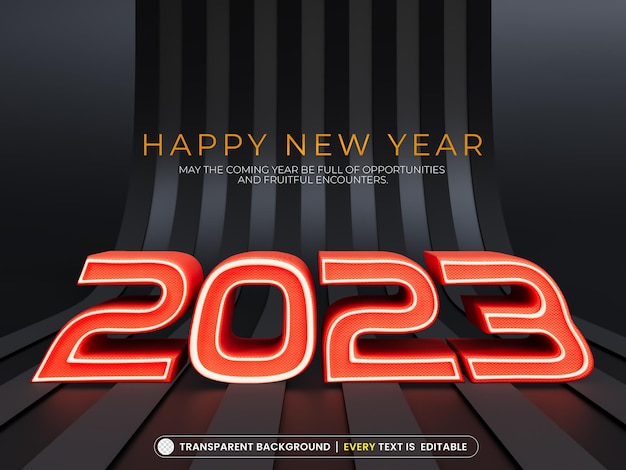 Feliz ano novo 2023 efeito de texto renderização 3d isolada