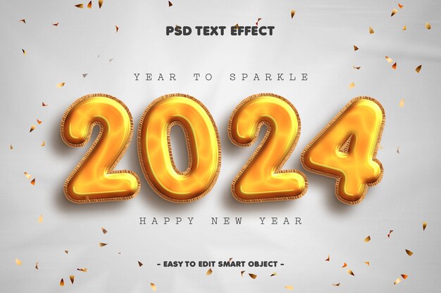 Feliz ano novo 2024 efeito de texto