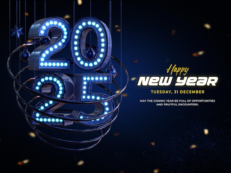PSD grátis feliz ano novo 2025 modelo de design de banner 3d