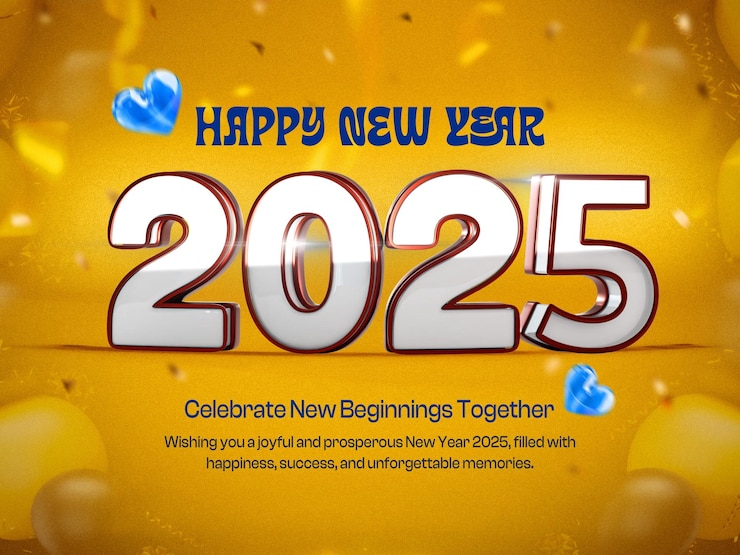 PSD grátis feliz ano novo 2025 modelo de design de banner 3d