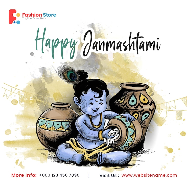 PSD grátis feliz celebração de janmashtami nas mídias sociais poste o cartaz do banner do panfleto.