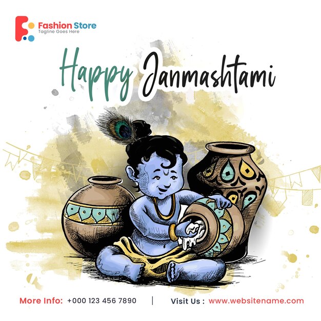 Feliz celebração de Janmashtami nas mídias sociais poste o cartaz do banner do panfleto.