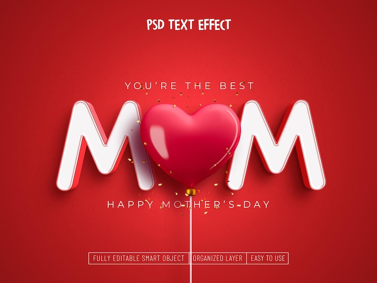 PSD grátis feliz dia das mães efeito de texto editável
