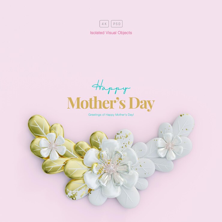 PSD grátis feliz dia das mães saudação fundo decorado com flores e folhas fofas