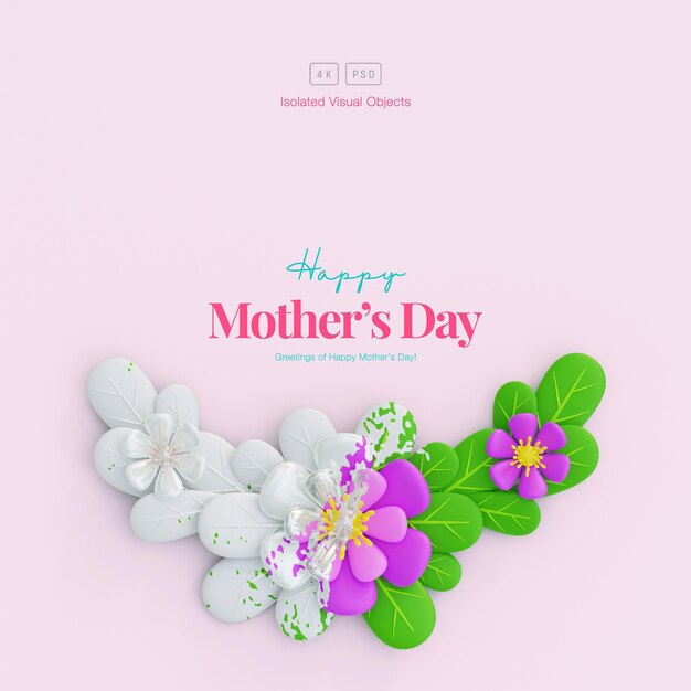 Feliz dia das mães saudação fundo decorado com flores e folhas fofas