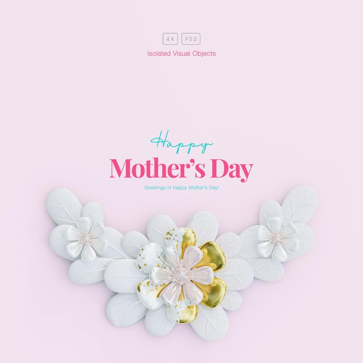 PSD grátis feliz dia das mães saudação fundo decorado com flores e folhas fofas