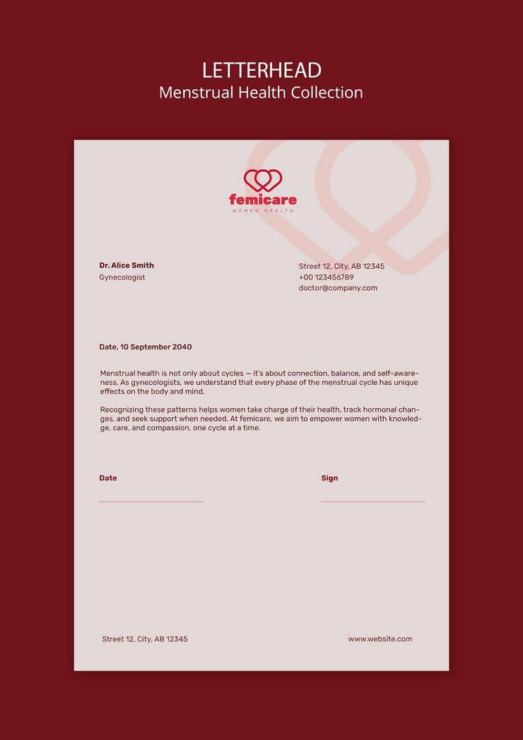 PSD grátis femicare letterhead for menstrual health collection