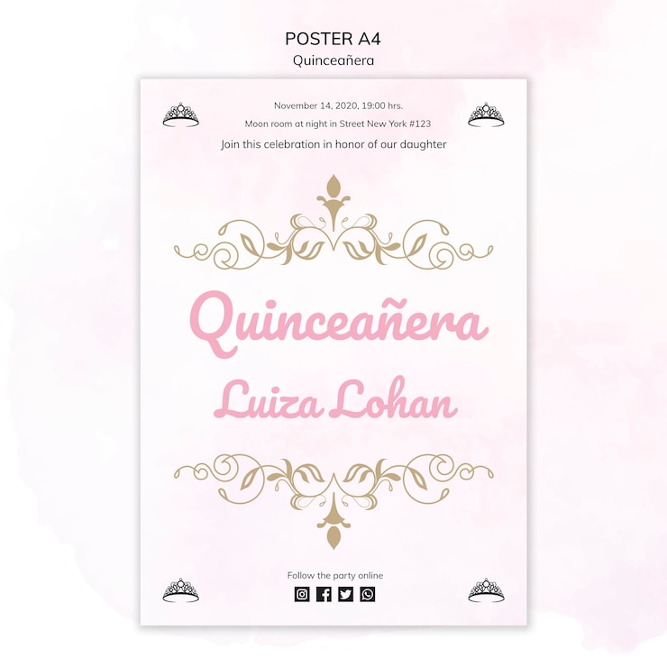 PSD grátis festa de quinceanera de modelo de cartaz