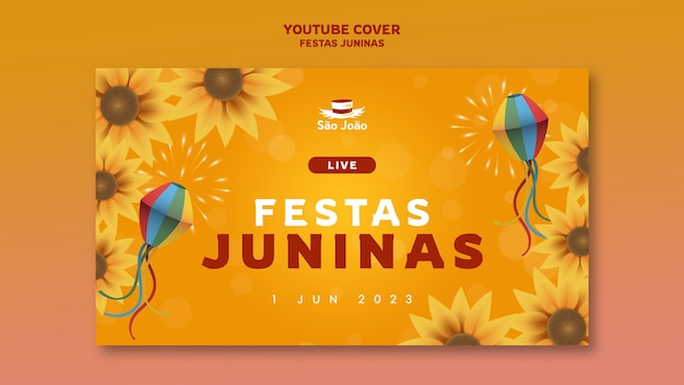 PSD grátis festa junina celebração capa do youtube